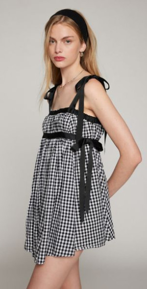 Kimchi Blue - Georgie Gingham Babydoll Mini Dress in Black/White