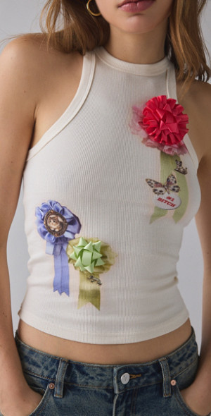 Kimchi Blue - Kidult Ribbon Applique Graphic Off-Duty High Neck