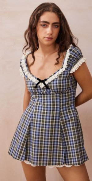 blue plaid dress urban outfitters Fitted Square Strap Dress main image 0