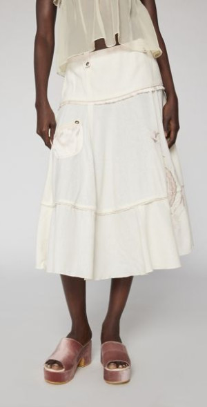 Kimchi Blue Persephone Linen Embroidered Midi Skirt in Neutral