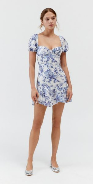 Kiss The Sky Blue Floral Lace-Back Mini Dress in Blue, Women's