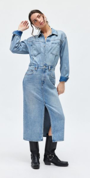 levi's denim midi dress Levi's western denim midi dress in light blue