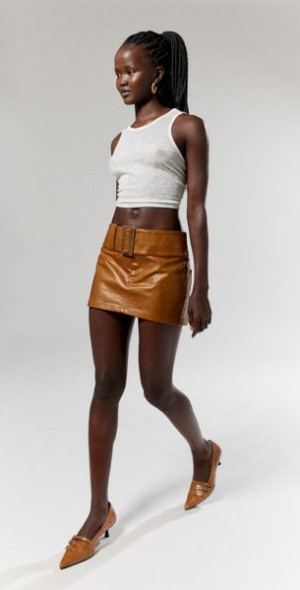 Lioness Uma Faux Leather Belted Micro Mini Skirt in Dark Brown