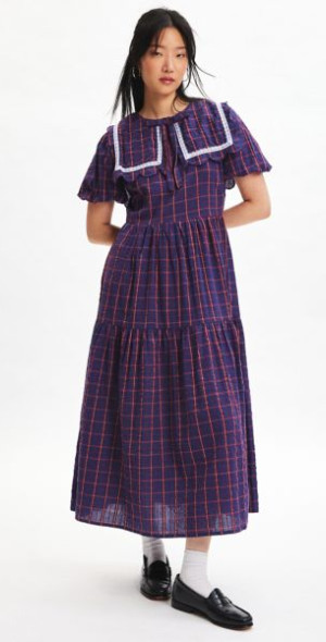 Neon Rose - Meredith Collared Plaid Midi Dress in Blue, Women's at Urban  Outfitters
