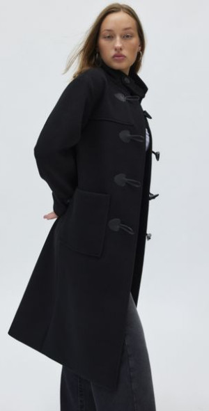 NVLT - Longline Toggle Closure Duffle Trench Coat Jacket in Black