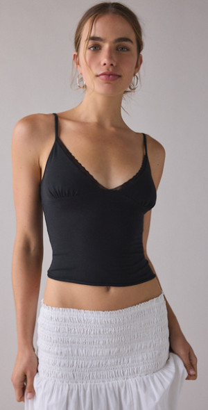 Out From Under Cotton Compression Triangle Lace Trim Cami In Black