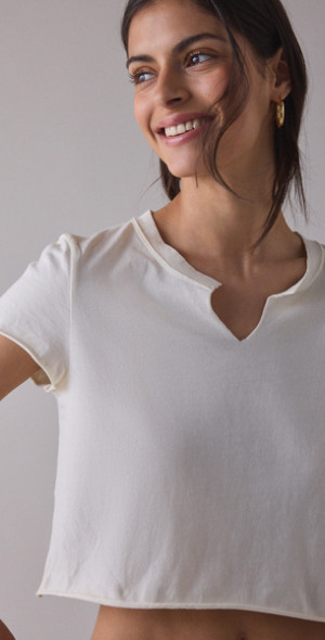 Out From Under No Plans Notch V-Neck Cropped Tee Top In Ivory