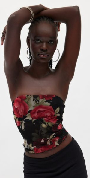 Silence + Noise - Silence + Noise Kori Printed Mesh Tube Top in Rose Print,  Women's at Urban Outfitters