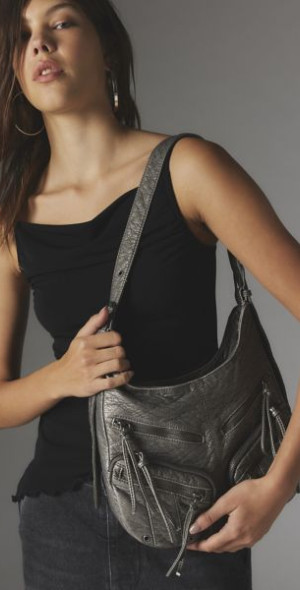Silence + Noise - Utility Zip Washed Shoulder Bag in Grey, Women's