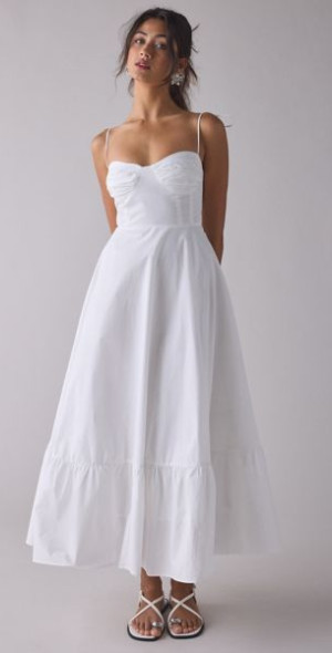 urban outfitters white midi dress Glamorous White Cotton-Blend Drop-Waist Midi Dress