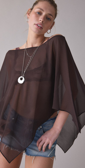 Urban Outfitters Uo Fete Feeling Sheer Off-The-Shoulder Poncho Top In Brown