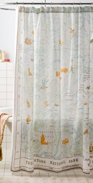 Urban Outfitters - Yellowstone Map Shower Curtain in Green at