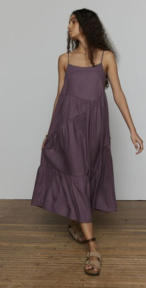 Urban Renewal - EcoVero Linen Seamed Midi Dress in Purple at Urban Outfitters Urban Renewal - EcoVero Linen Seamed Midi Dress in Purple at Urban Outfitters